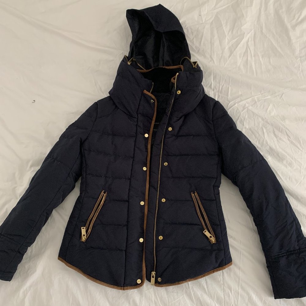Zara Women's Puffer Jacket - Navy XS